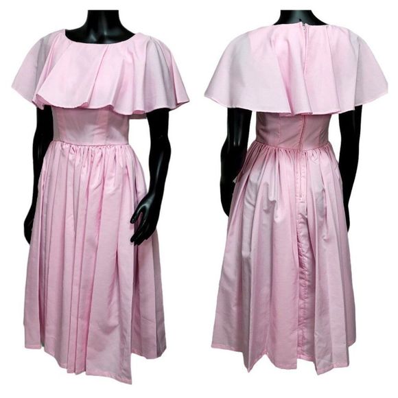 American Vintage Dresses & Skirts - Vintage 70s Pink Ruffle Collar Swing‎ Dancing Disco Day Dress Knee Length